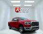 2020 Red /Black RAM 1500 Laramie Crew Cab SWB 4WD (1C6SRFJT0LN) with an 5.7L V8 OHV 16V engine, 8A transmission, located at 547 E. Main St., Orwell, OH, 44076, (440) 437-5893, 41.535435, -80.847855 - This 2020 Ram 1500 Laramie Crew Cab 4WD is equipped with a powerful 5.7 HEMI eTorque engine and an 8-speed automatic transmission, featuring 3.21 gearing and an impressive 8,120-pound towing capacity. Its exterior lighting is fully LED with auto high beams, ensuring excellent visibility. The truck i - Photo#2