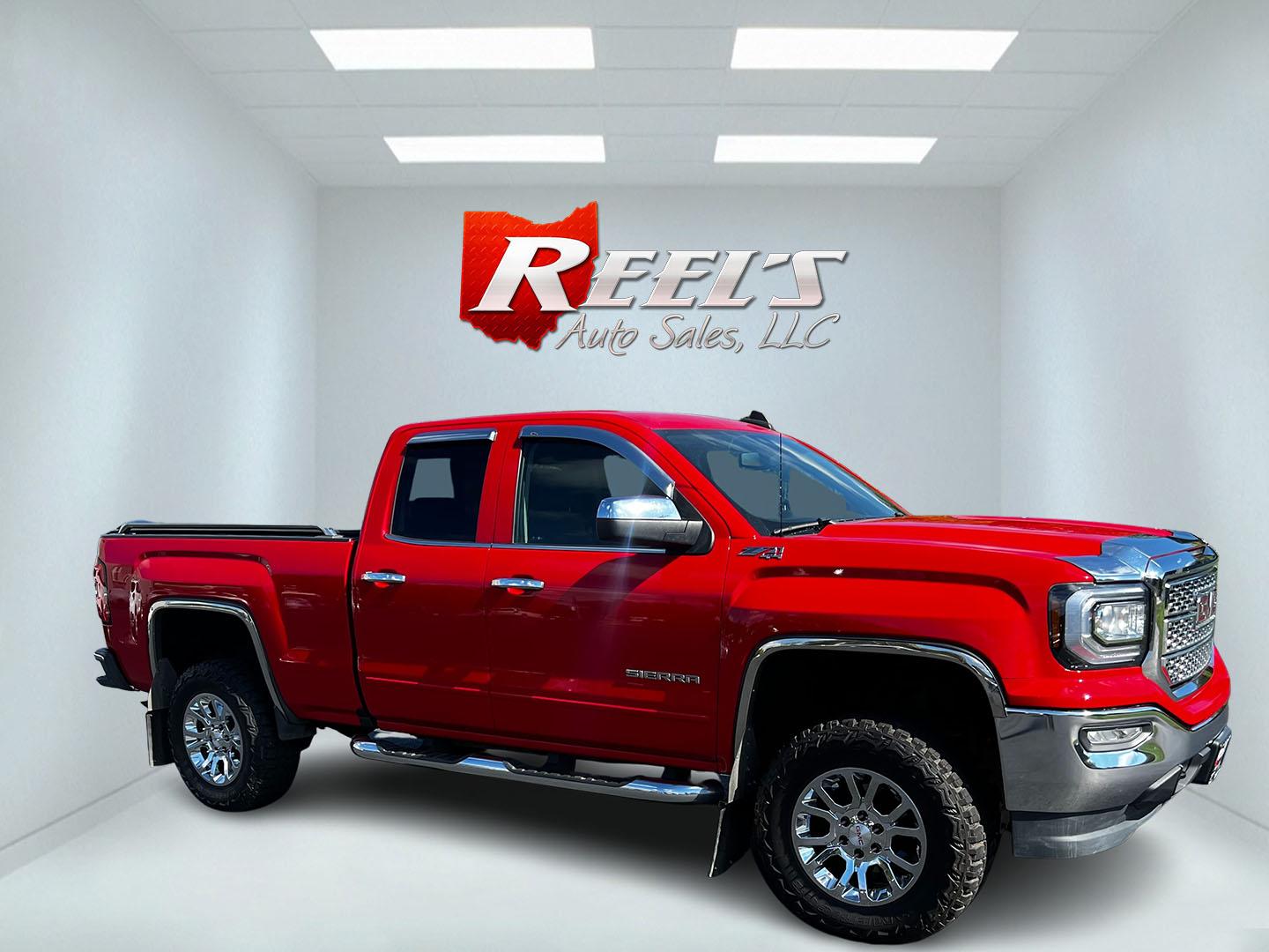 2018 Red /Black GMC Sierra 1500 SLE Double Cab 4WD (1GTV2MEC4JZ) with an 5.3L V8 OHV 16V engine, 6 Speed Automatic transmission, located at 11115 Chardon Rd. , Chardon, OH, 44024, (440) 214-9705, 41.580246, -81.241943 - This 2018 GMC Sierra 1500 SLE Double Cab 4WD is a robust pickup designed for both power and modern convenience, featuring a 5.3-liter Vortec V8 engine producing 355 horsepower with 3.42 gearing, and offering a towing capacity of 9,000 pounds. This truck is equipped for off-road and towing capabiliti - Photo#3