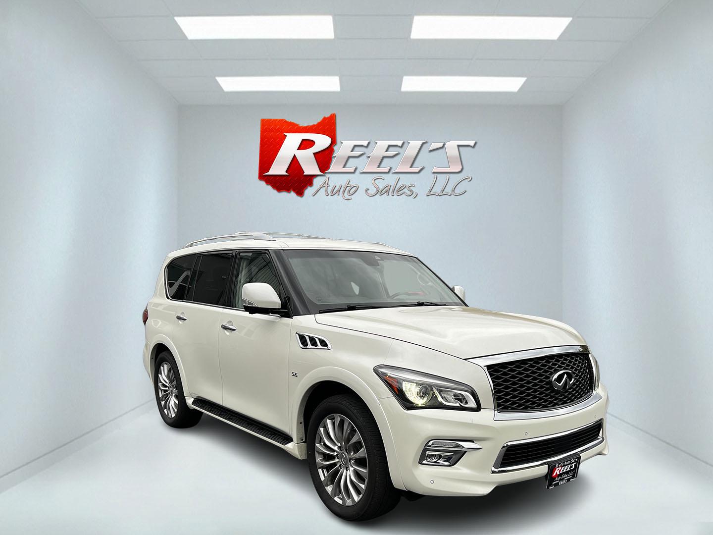 2017 White /Tan Infiniti QX80 Base 4WD (JN8AZ2NE3H9) with an 5.6L V8 DOHC 32V engine, 7A transmission, located at 11115 Chardon Rd. , Chardon, OH, 44024, (440) 214-9705, 41.580246, -81.241943 - This 2017 Infiniti QX80 AWD is a luxurious full-size SUV offering impressive power and capability with its 5.6-liter V8 engine delivering 400 horsepower and a 7-speed automatic transmission. The vehicle is equipped with a Tow Haul Mode and Snow Mode and features a full-time 5WD system, ideal for cha - Photo#2