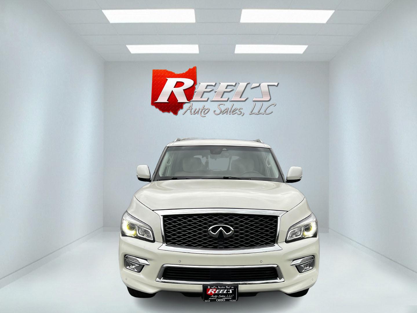 2017 White /Tan Infiniti QX80 Base 4WD (JN8AZ2NE3H9) with an 5.6L V8 DOHC 32V engine, 7A transmission, located at 11115 Chardon Rd. , Chardon, OH, 44024, (440) 214-9705, 41.580246, -81.241943 - This 2017 Infiniti QX80 AWD is a luxurious full-size SUV offering impressive power and capability with its 5.6-liter V8 engine delivering 400 horsepower and a 7-speed automatic transmission. The vehicle is equipped with a Tow Haul Mode and Snow Mode and features a full-time 5WD system, ideal for cha - Photo#1