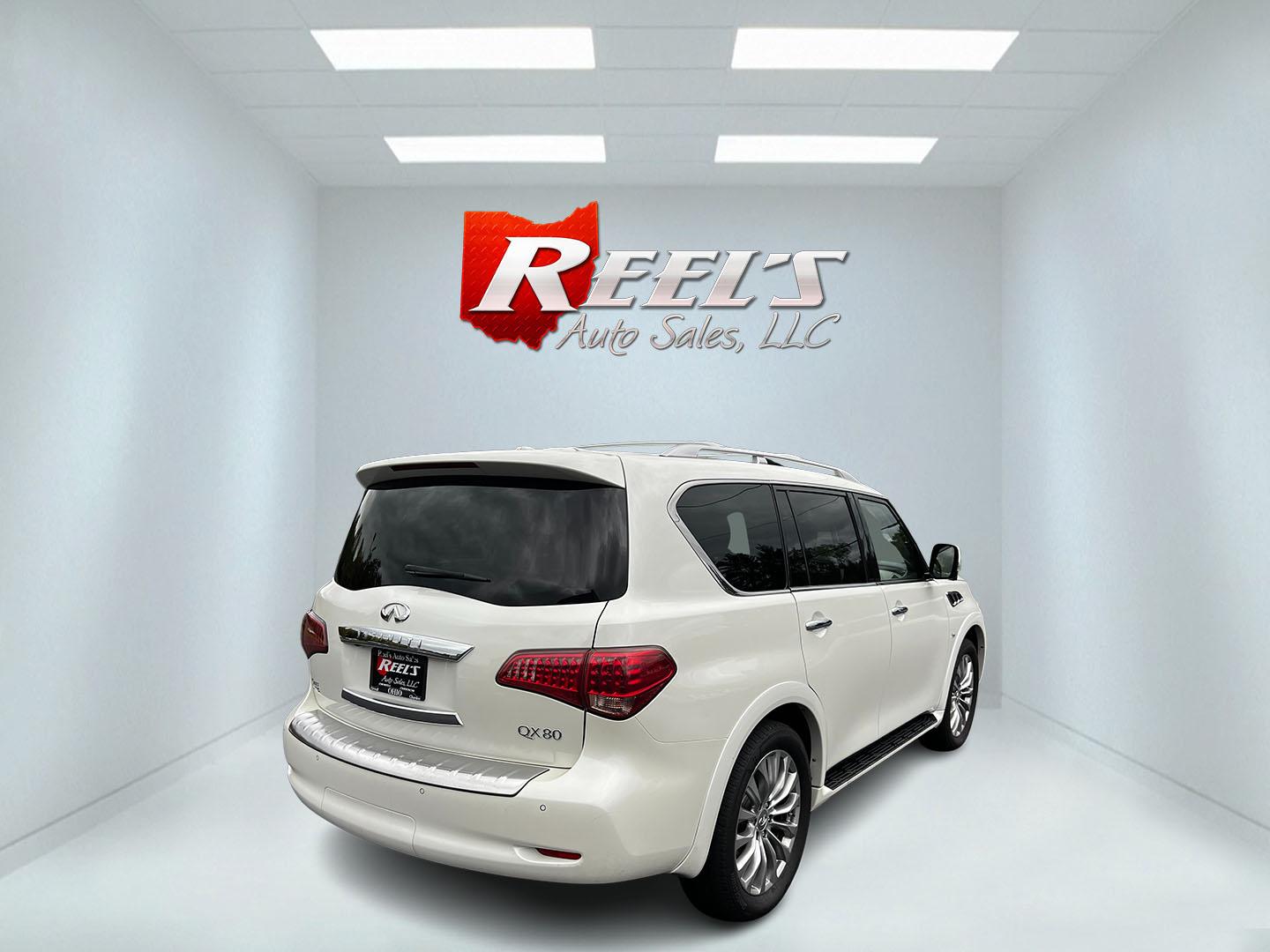 2017 White /Tan Infiniti QX80 Base 4WD (JN8AZ2NE3H9) with an 5.6L V8 DOHC 32V engine, 7A transmission, located at 11115 Chardon Rd. , Chardon, OH, 44024, (440) 214-9705, 41.580246, -81.241943 - This 2017 Infiniti QX80 AWD is a luxurious full-size SUV offering impressive power and capability with its 5.6-liter V8 engine delivering 400 horsepower and a 7-speed automatic transmission. The vehicle is equipped with a Tow Haul Mode and Snow Mode and features a full-time 5WD system, ideal for cha - Photo#5