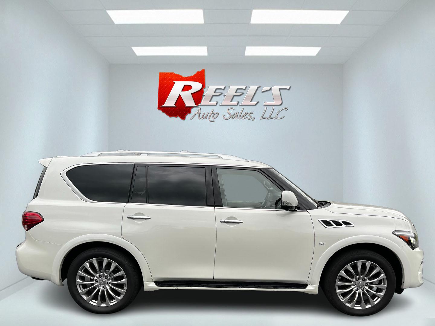 2017 White /Tan Infiniti QX80 Base 4WD (JN8AZ2NE3H9) with an 5.6L V8 DOHC 32V engine, 7A transmission, located at 11115 Chardon Rd. , Chardon, OH, 44024, (440) 214-9705, 41.580246, -81.241943 - This 2017 Infiniti QX80 AWD is a luxurious full-size SUV offering impressive power and capability with its 5.6-liter V8 engine delivering 400 horsepower and a 7-speed automatic transmission. The vehicle is equipped with a Tow Haul Mode and Snow Mode and features a full-time 5WD system, ideal for cha - Photo#4