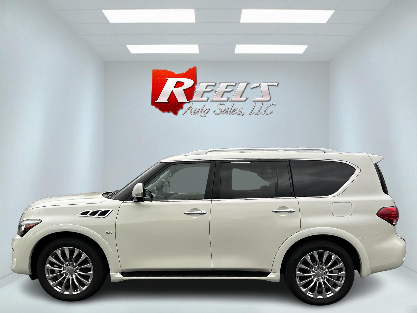 2017 White /Tan Infiniti QX80 Base 4WD (JN8AZ2NE3H9) with an 5.6L V8 DOHC 32V engine, 7A transmission, located at 11115 Chardon Rd. , Chardon, OH, 44024, (440) 214-9705, 41.580246, -81.241943 - This 2017 Infiniti QX80 AWD is a luxurious full-size SUV offering impressive power and capability with its 5.6-liter V8 engine delivering 400 horsepower and a 7-speed automatic transmission. The vehicle is equipped with a Tow Haul Mode and Snow Mode and features a full-time 5WD system, ideal for cha - Photo#9