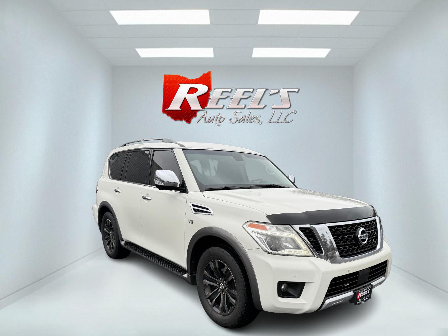 2017 White /Black Nissan Armada Platinum AWD (JN8AY2NE7H9) with an 5.6L V8 DOHC 32V engine, 7A transmission, located at 11115 Chardon Rd. , Chardon, OH, 44024, (440) 214-9705, 41.580246, -81.241943 - This 2017 Nissan Armada Platinum 4WD is a robust and luxurious full-size SUV designed to deliver both power and comfort. Equipped with a 390 HP 5.6-liter Endurance V8 engine paired with a 7-speed automatic transmission, this vehicle provides a commendable 8,500-pound towing capacity, making it suita - Photo#2