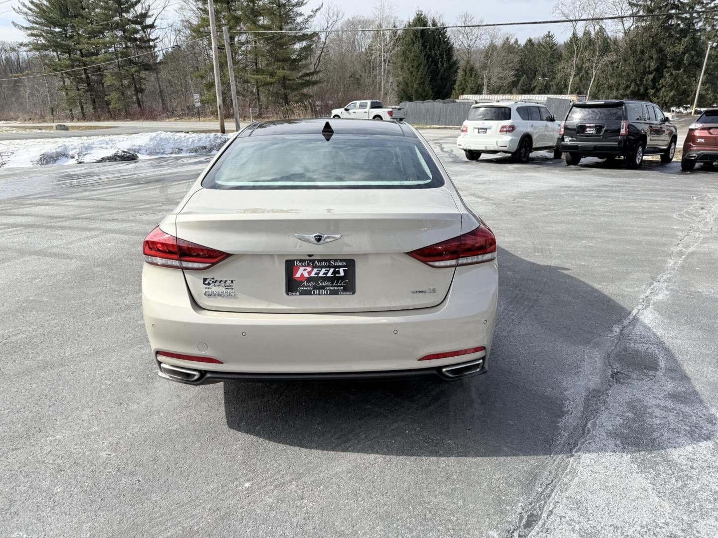 2015 Tan /Black Hyundai Genesis 3.8L AWD (KMHGN4JE9FU) with an 3.8L V6 DOHC 24V engine, 6-Speed Automatic transmission, located at 11115 Chardon Rd. , Chardon, OH, 44024, (440) 214-9705, 41.580246, -81.241943 - This One Owner 2015 Hyundai Genesis with AWD and a 3.8 V6 engine delivering 311 HP offers a robust driving experience complemented by modern technological features. Its 8-speed automatic transmission, alongside selectable driving modes, provides a smooth and customizable driving experience. Inside, - Photo#8